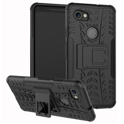 Sustiprintos apsaugos „Kickstand“ Google Pixel 2 XL juodas kieto silikono (TPU) ir plastiko dėklas / Priedai.lt