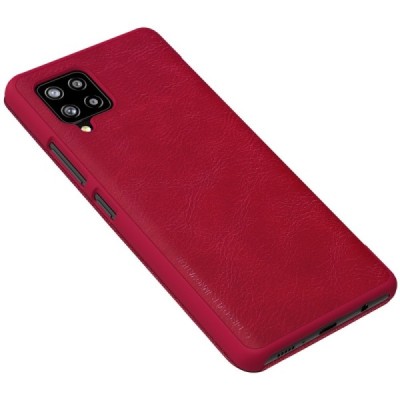 Prabangus „Nillkin“ Qin serijos raudonos odinis atverčiamas Samsung Galaxy A42 5G dėklas | Priedai.lt
