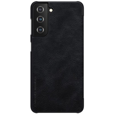 Samsung Galaxy S21 (G991B) prabangus Nillkin Qin serijos juodas odinis atverčiamas dėklas - knygutė | Priedai.lt