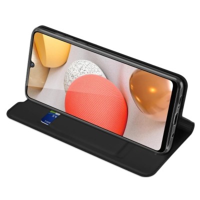 Dux Ducis Skin serijos Samsung Galaxy A42 5G juodas odinis atverčiamas dėklas | Priedai.lt