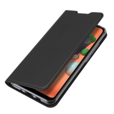 Dux Ducis Skin serijos Samsung Galaxy M11 (M115F) juodas odinis atverčiamas dėklas | Priedai.lt