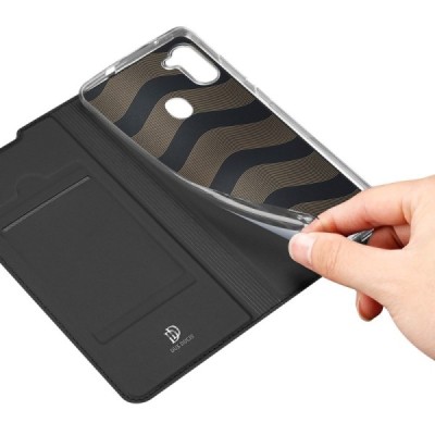 Dux Ducis Skin serijos Samsung Galaxy M11 (M115F) juodas odinis atverčiamas dėklas | Priedai.lt