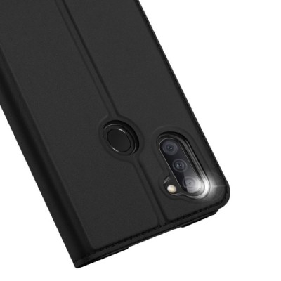 Dux Ducis Skin serijos Samsung Galaxy M11 (M115F) juodas odinis atverčiamas dėklas | Priedai.lt