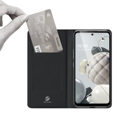 Dux Ducis Skin serijos LG K42 juodas odinis atverčiamas dėklas | Priedai.lt