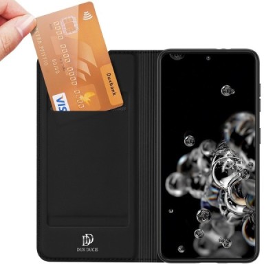 Dux Ducis Skin serijos Samsung Galaxy S21 (G991B) juodas odinis atverčiamas dėklas | Priedai.lt