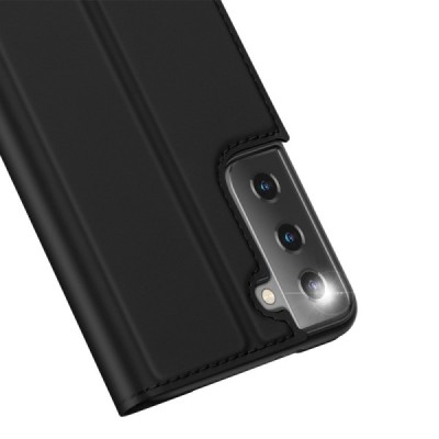Dux Ducis Skin serijos Samsung Galaxy S21 (G991B) juodas odinis atverčiamas dėklas | Priedai.lt