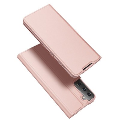 Dux Ducis Skin serijos Samsung Galaxy S21 (G991B) rožinis odinis atverčiamas dėklas | Priedai.lt