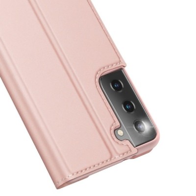Dux Ducis Skin serijos Samsung Galaxy S21 (G991B) rožinis odinis atverčiamas dėklas | Priedai.lt