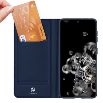 Dux Ducis Skin serijos Samsung Galaxy S21 Ultra (G998B) mėlynas odinis atverčiamas dėklas | Priedai.lt
