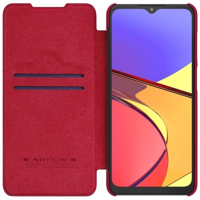 Prabangus „Nillkin“ Qin serijos raudonas odinis atverčiamas Samsung Galaxy A12 (A125F) dėklas | Priedai.lt