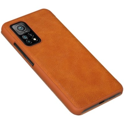 Prabangus „Nillkin“ Qin serijos rudas odinis atverčiamas Xiaomi Mi 10T (Mi 10T Pro) dėklas | Priedai.lt