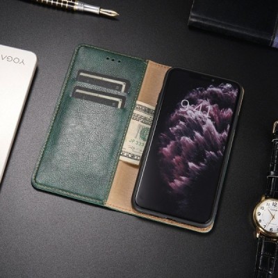 Solidus Samsung Galaxy S21+ (G996B) žalias odinis atverčiamas dėklas | Priedai.lt