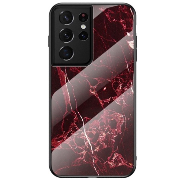 „Marble“ Kõva silikoon (TPU) kaaned - must / punane (Galaxy S21 Ultra)
