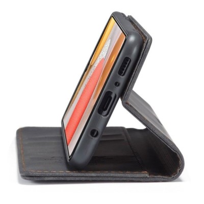 Samsung Galaxy S21+ (G996B) CaseMe Retro solidus atverčiamas juodas odinis dėklas - knygutė | Priedai.lt
