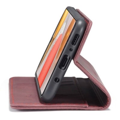 Samsung Galaxy S21+ (G996B) CaseMe Retro solidus atverčiamas bordo odinis dėklas - knygutė | Priedai.lt