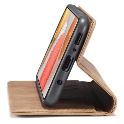Samsung Galaxy S21+ (G996B) CaseMe Retro solidus atverčiamas rudas odinis dėklas - knygutė | Priedai.lt
