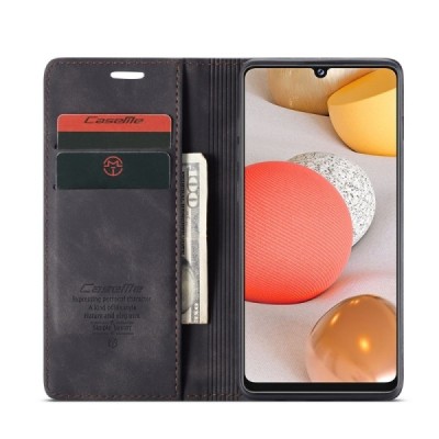 Samsung Galaxy A42 5G CaseMe Retro solidus atverčiamas juodas odinis dėklas - knygutė | Priedai.lt