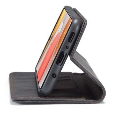Samsung Galaxy A42 5G CaseMe Retro solidus atverčiamas juodas odinis dėklas - knygutė | Priedai.lt