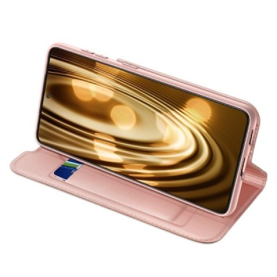 Dux Ducis Skin serijos Samsung Galaxy S21 Ultra (G998B) rožinis odinis atverčiamas dėklas | Priedai.lt