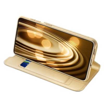 Dux Ducis Skin serijos Samsung Galaxy S21+ (G996B) auksinis odinis atverčiamas dėklas | Priedai.lt