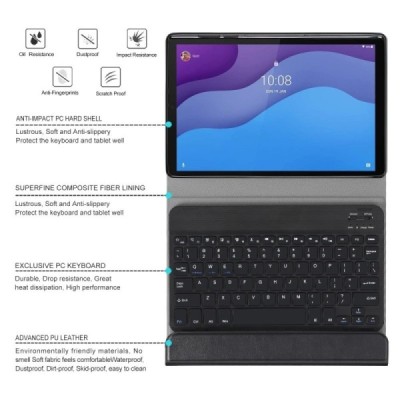 Lenovo Tab M10 10.1" HD Gen 2 (X306F, X306X) atverčiamas juodas odinis dėklas su bluetooth belaide klaviatūra | Priedai.lt