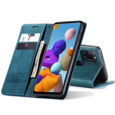 Samsung Galaxy A21s (A217) CaseMe Retro solidus atverčiamas žalias odinis dėklas - knygutė | Priedai.lt