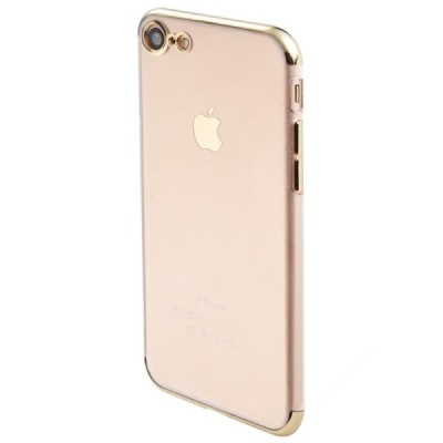 Apple iPhone 7 (iPhone 8, SE 2020) „Sulada“ kieto silikono (TPU) silikoninis skaidrus permatomas plonas dėklas su auksiniu rėmel