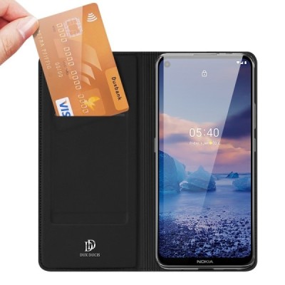 „Dux Ducis“ Skin serijos Nokia 5.4 (2020) juodas odinis atverčiamas dėklas | Priedai.lt