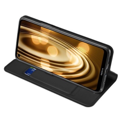 „Dux Ducis“ Skin serijos Nokia 5.4 (2020) juodas odinis atverčiamas dėklas | Priedai.lt