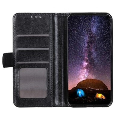 Samsung Galaxy M11 (M115F) atverčiamas juodas odinis dėklas - piniginė | Priedai.lt