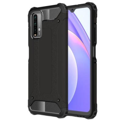 Sustiprintos apsaugos Xiaomi Redmi 9T 5G juodas kieto silikono (TPU) ir plastiko dėklas | Priedai.lt