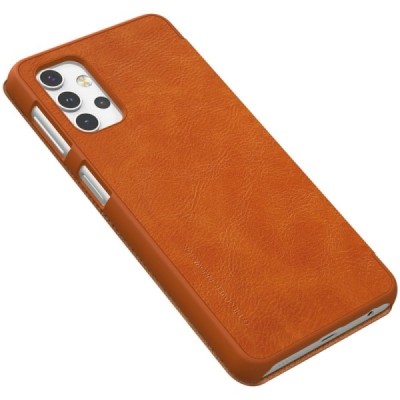 Prabangus „Nillkin“ Qin serijos rudas odinis atverčiamas Samsung Galaxy A32 5G dėklas | Priedai.lt