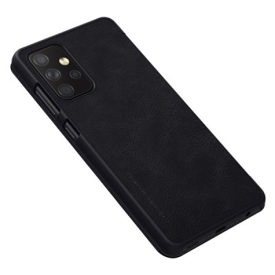 Prabangus „Nillkin“ Qin serijos juodas odinis atverčiamas Samsung Galaxy A72 (A726B) dėklas | Priedai.lt