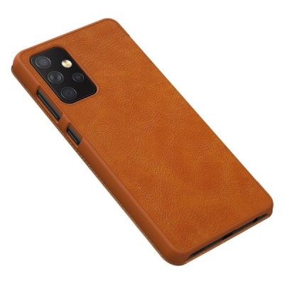 Prabangus „Nillkin“ Qin serijos rudas odinis atverčiamas Samsung Galaxy A72 5G (A726B) dėklas | Priedai.lt