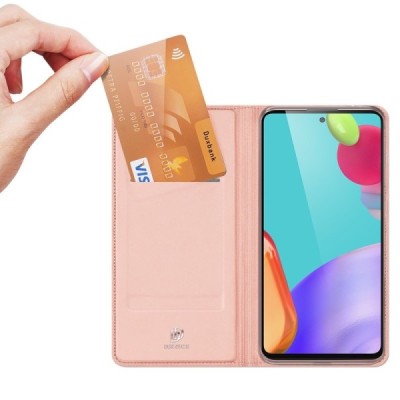 Dux Ducis Skin serijos Samsung Galaxy A52 5G (A526B, A525F) rožinis odinis atverčiamas dėklas | Priedai.lt