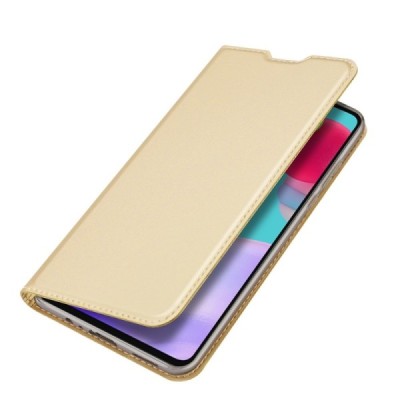 Dux Ducis Skin serijos Samsung Galaxy A52 5G (A526B, A525F) auksinis odinis atverčiamas dėklas | Priedai.lt