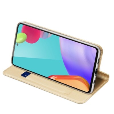 Dux Ducis Skin serijos Samsung Galaxy A52 5G (A526B, A525F) auksinis odinis atverčiamas dėklas | Priedai.lt