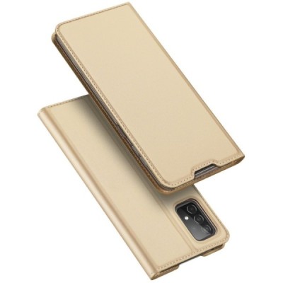 Dux Ducis Skin serijos Samsung Galaxy A52 5G (A526B, A525F) auksinis odinis atverčiamas dėklas | Priedai.lt