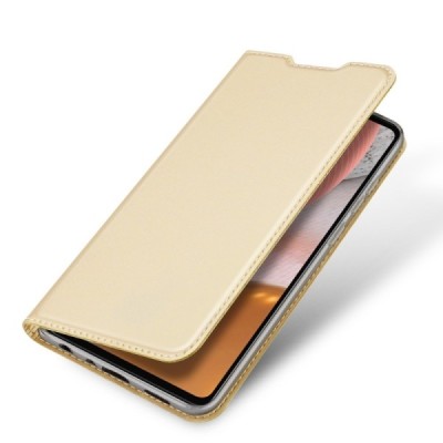 Dux Ducis Skin serijos Samsung Galaxy A72 5G (A726B, A725F) auksinis odinis atverčiamas dėklas | Priedai.lt