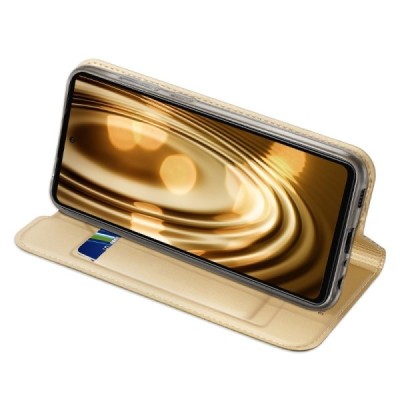 Dux Ducis Skin serijos Samsung Galaxy A72 5G (A726B, A725F) auksinis odinis atverčiamas dėklas | Priedai.lt