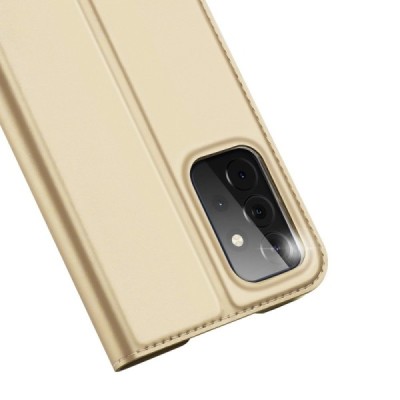 Dux Ducis Skin serijos Samsung Galaxy A72 5G (A726B, A725F) auksinis odinis atverčiamas dėklas | Priedai.lt