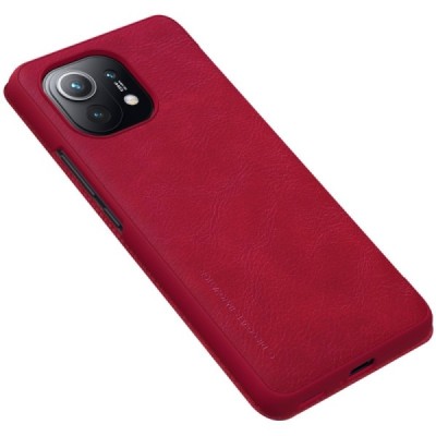 Xiaomi Mi 11 prabangus Nillkin Qin serijos raudonas odinis atverčiamas dėklas - knygutė | Priedai.lt