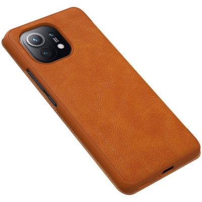Xiaomi Mi 11 prabangus Nillkin Qin serijos rudas odinis atverčiamas dėklas - knygutė | Priedai.lt