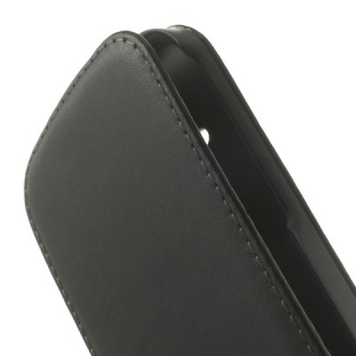 HTC One Mini 2 odinis vertikaliai (žemyn, į apačią) atverčiamas juodas odinis dėklas / Priedai.lt