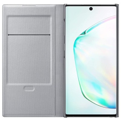 Samsung Galaxy Note 10 (N970F) originalus Led View Cover atverčiamas sidabrinis odinis dėklas - piniginė | Priedai.lt