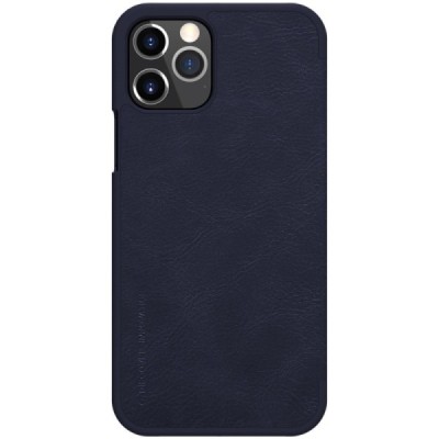 Prabangus „Nillkin“ Qin serijos tamsiai mėlynas odinis atverčiamas Apple iPhone 12 (12 Pro) dėklas | Priedai.lt