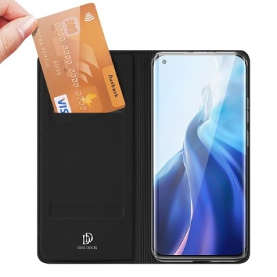 Dux Ducis Skin serijos Xiaomi Mi 11 juodas odinis atverčiamas dėklas | Priedai.lt
