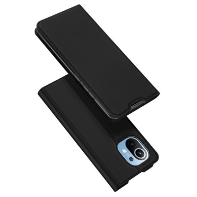 Dux Ducis Skin serijos Xiaomi Mi 11 juodas odinis atverčiamas dėklas | Priedai.lt
