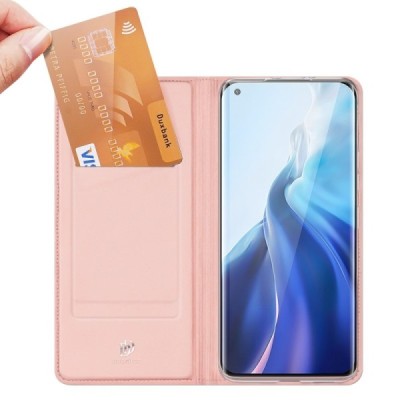 Dux Ducis Skin serijos Xiaomi Mi 11 rožinis odinis atverčiamas dėklas | Priedai.lt