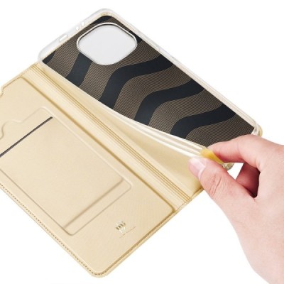 Dux Ducis Skin serijos Xiaomi Mi 11 auksinis odinis atverčiamas dėklas | Priedai.lt